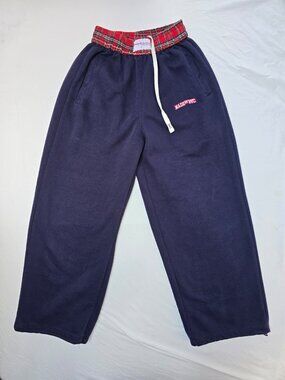 BY CAMCAM Navy Sweatpants with Plaid Waistband – Size Unknown